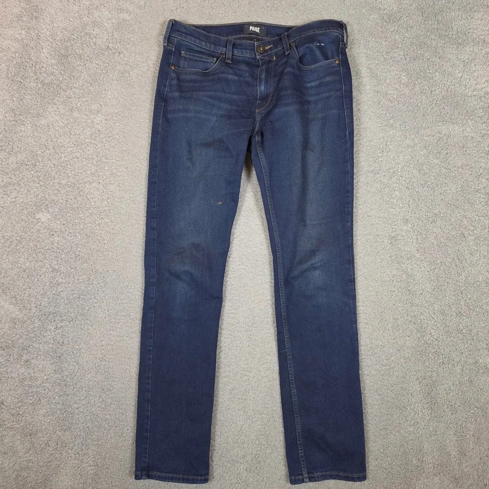 PAIGE Jeans Mens 34x32 Lennox Slim Fit vDark Blue Good Stretch Rayon Blend Denim